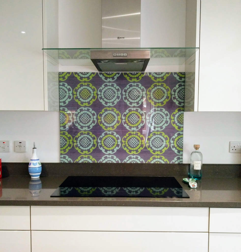 Tile Style Splashback - Green Geo in Grey - Emma Britton Glass - Emma ...