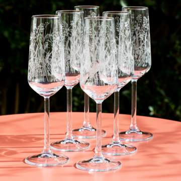 Glass Flutes - Champagne Glass x 6 - Meadow Design - Emma Britton